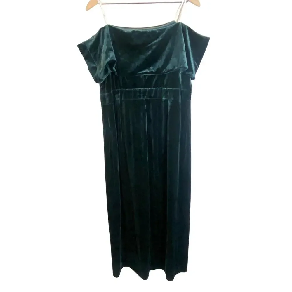 Lulus NWT I'm Enchanted Emerald Green Velvet Off-the-Shoulder Maxi Dress Sz 2X